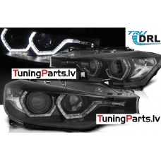 BMW F30/F31 LCI 15-18 priekšējie lukturi, LED eņģeļacis, DRL, Melni