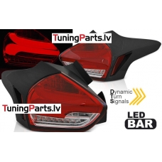 FORD FOCUS 3 15-18 HATCHBACK aizmugurējie LED lukturi, SEQ, Sarkani/Balti