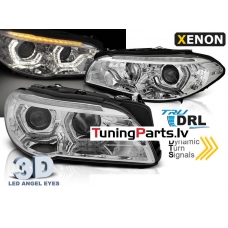 BMW F10/F11 LCI 13-16 priekšējie lukturi, 3D LED eņģeļ acis, hromēti, Xenona, DRL