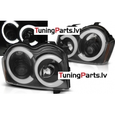 Jeep Grand Cherokee (05-08) priekšējie lukturi LED TUBE SEQ, melni