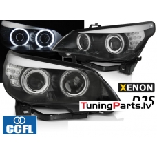 BMW E60/E61 03-04 XENON D2S priekšējie lukturi, eņģeļ acis, CCFL, melni