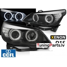 BMW E60/E61 05-07 XENON D1S priekšējie lukturi, eņģeļ acis, CCFL, melni