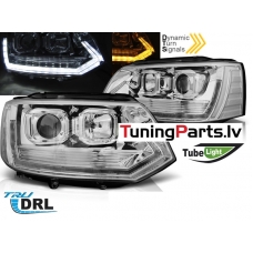 VW T5 2010-2015 (T6 LOOK) LED Priekšējie lukturi, DRL, SEQ, Hromēti