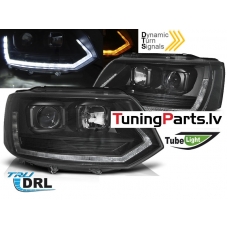 VW T5 2010-2015 (T6 LOOK) LED Priekšējie lukturi, DRL, SEQ, Melni