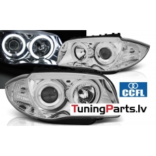 BMW 1 E87/E81/82/88 04-11 priekšējie lukturi, eņģeļ acis, CCFL, hromēti