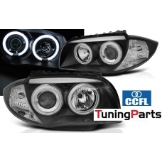 BMW 1 E87/E81/82/88 04-11 priekšējie lukturi, eņģeļ acis, CCFL, melni