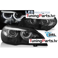 BMW X5 E70 07-13 (XENON OEM) priekšējie lukturi LED, 3D LED eņģeļ acis, melni, DRL, AFS