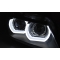 BMW E90/E91 (09-11) priekšējie lukturi, 3D LED eņģeļ acis, DRL, xenona, melni