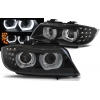 BMW E90/E91 (09-11) priekšējie lukturi, 3D LED eņģeļ acis, DRL, xenona, melni