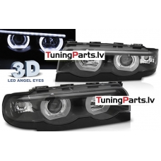 BMW E38 (94-02) priekšējie lukturi, Led eņģeļ acis, melni