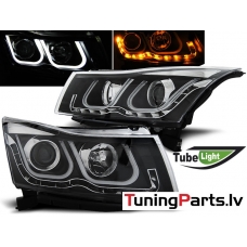 Chevrolet Cruze (09-12) priekšējie LED lukturi + LED pagriezieni, melni, ASV versija
