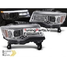 Jeep Grand Cherokee (14-21) priekšējie lukturi LED Tube SEQ, hromēti