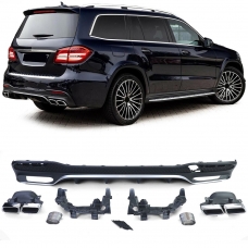 Mercedes GLS X166 (15-19) aizmugurējā bampera difuzors melns/hromēts + izpūtēja uzgaļi hromēti