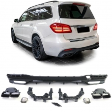 Mercedes GLS X166 (15-19) aizmugurējā bampera difuzors melns/glancēts + izpūtēja uzgaļi melni