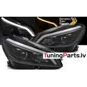 Mercedes Benz W204 C-class (11-14) priekšējie lukturi LED TUBE DRL, dinamiskie pagriezieni, melni