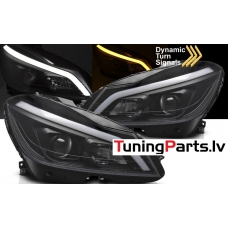 Mercedes Benz W204 C-class (11-14) priekšējie lukturi LED TUBE DRL, dinamiskie pagriezieni, melni