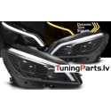Mercedes Benz W204 C-class (11-14) priekšējie lukturi LED TUBE DRL, dinamiskie pagriezieni, melni/glancēti