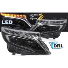 Mercedes V-class, Vito W447 (14-23) priekšējie FULL LED DRL lukturi, dinamiskie pagriezieni, gaismas sveiciena funkcija, melni Mercedes V-class, Vito W447 (14-23) priekšējie FULL LED DRL lukturi, dinamiskie pagriezieni, gaismas sveiciena funkcija, melni