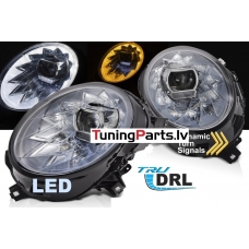 Mini Cooper (04-21) F54/F55/F56 FULL LED priekšējie lukturi, hromēti, dinamiskie pagriezieni, gaismas sveiciena funkcija