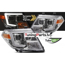 Nissan Frontier (10-14) priekšējie lukturi LED TUBE SEQ, hromēti