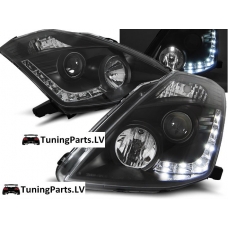 Nissan 350Z (03-05) priekšējie LED Dayline lukturi, melni, xenona