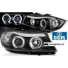 BMW E90/E91 (05-08) priekšējie lukturi, CCFL eņģeļ acis, melni