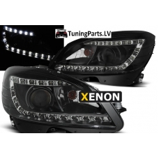 Mercedes Benz W204 C-class (07-10) priekšējie LED Dayline lukturi, melni, xenona
