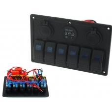 Slēdzis ON-OFFx5, 1xZ, 2xUSB 3.1A, 2xB 15A, zils