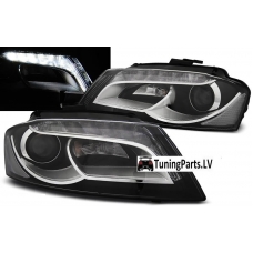Audi A3 8P (08-12) priekšējie lukturi, LED dayline, DRL, melni