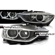 BMW F30/F31 (11-15) priekšējie lukturi, LED eņģeļacis, DRL, melni