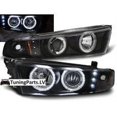 Mitsubishi Galant (96-06) priekšējie lukturi, melni, LED, CCFL eņģeļacis