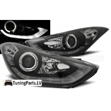 Hyundai Elantra (10-15) priekšējie LED Dayline lukturi, melni, eņģeļacis