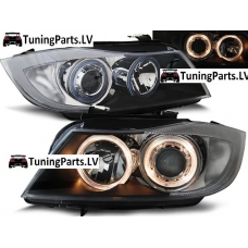 BMW E90/E91 (05-08) priekšējie lukturi, eņģeļ acis, melni