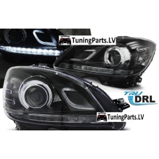 Mercedes Benz W204 C-class (07-10) priekšējie lukturi, Led, DRL, melni