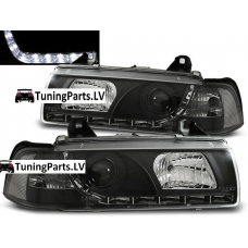 BMW E36 sedana/touringa/kompakta priekšējie lukturi, LED dayline, melni