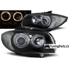 BMW E81/E82/E87/E88 priekšējie lukturi, eņģeļ acis, melni