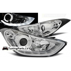 Hyundai Elantra (10-15) priekšējie LED Dayline lukturi, hromēti, eņģeļacis