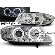 BMW E90/E91 (05-08) priekšējie lukturi, CCFL eņģeļ acis, hromēti