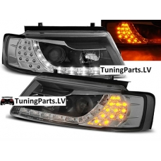 VW Passat B5 3B (96-00) priekšējie LED Dayline lukturi + LED pagriezieni, melni