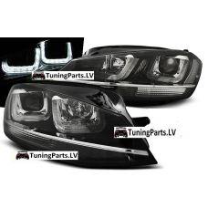 VW Golf 7 (12-17) priekšējie lukturi, LED dayline, DRL, melni