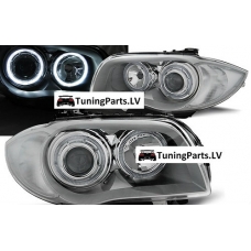 BMW E81/E82/E87/E88 priekšējie lukturi, LED eņģeļ acis, hromēti