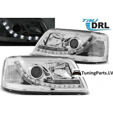 VW T5 priekšējie lukturi, LED dayline, DRL, hromēti + motori