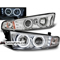 Mitsubishi Galant (96-06) priekšējie lukturi, hromēti, LED, CCFL eņģeļacis