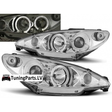 Peugeot 206 (98-02) priekšējie lukturi, hromēti, eņģeļacis