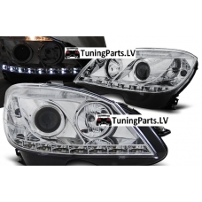 Mercedes Benz W204 C-class (07-10) priekšējie LED Dayline lukturi, hromēti