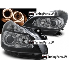 Renault Clio (05-09) priekšējie lukturi, eņģeļ acis, melni