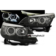 BMW E60/E61 (03-07) priekšējie lukturi, LED eņģeļacis, melni