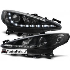 Peugeot 207 (06-12) priekšējie LED Dayline lukturi, melni