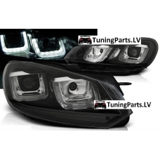 VW Golf 6 priekšējie LED dayline lukturi, DRL, melni, black line
