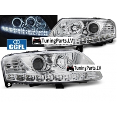 Audi A6 C6 4F (04-08) priekšējie lukturi, CCFL eņģeļa acis, LED Dayline, hrometi